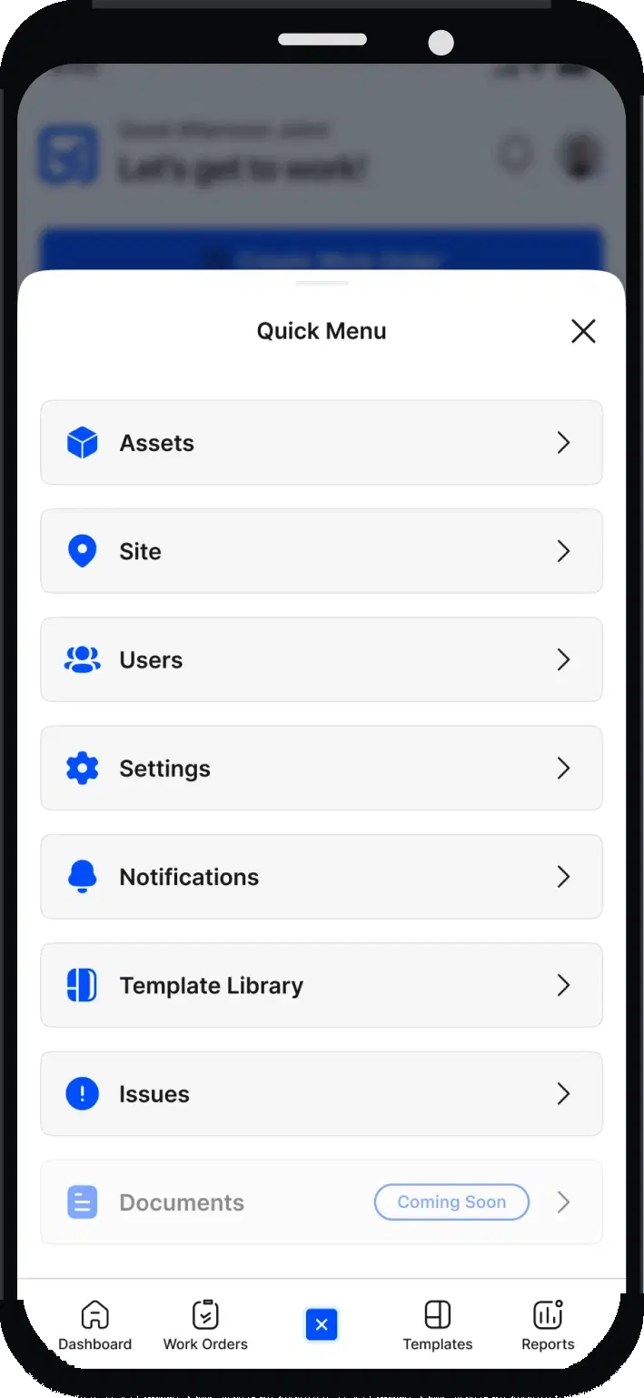 Inspeq quick menu on mobile
